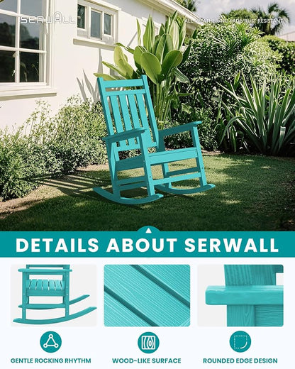 SERWALL Outdoor Rocking Chair Set of 4, HDPE Rocker - Image 3