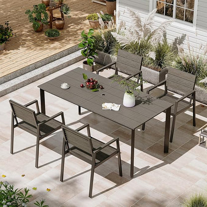 Patio Table and Chairs Set, 5 Piece Outdoor Dining Set with Umbrella Hole, HDPS + Aluminum Patio Furniture Set for Garden (Charcoal)
