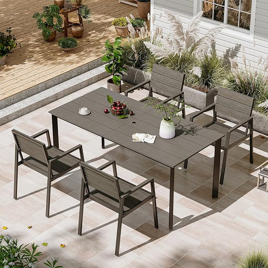 Patio Table and Chairs Set, 5 Piece Outdoor Dining Set with Umbrella Hole, HDPS + Aluminum Patio Furniture Set for Garden (Charcoal)
