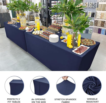 Nasitos 2 Pack - 48 x 24 Inch Navy Rectangle Tablecloths for 4 Foot Tables, Fitted Table Covers with Stain & Wrinkle Resistant Spandex/Polyester Fabric, Ideal for Parties, Craft Show, Trade Show