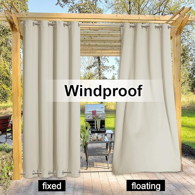 NICETOWN 2 Panels Beige Outdoor Curtains - Image 5