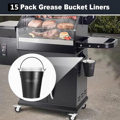 15 Pack BAC407 Grease Bucket Liner for Traeger Grills,Drip Liner Drip Pan for HDW152 Grease Bucket Traeger Pro Series 575/780, 20/22/34, Ironwood 650/885 Grills,Pit Boss Pellet Grill Smoker