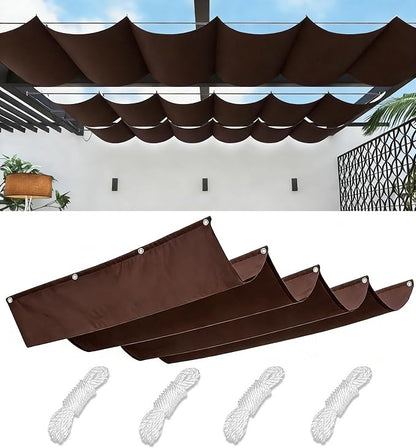 Retractable Sun Shade Sail 8' x 14' Waterproof Wave Pergola Shade Cover by WoaceSunShadeSail