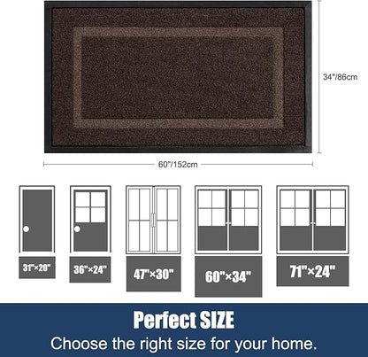 Extra Large Front Door Mat Outside Entrance Indoor Doormat, 60" x 34" Outdoor Mats for Patio Waterproof, Outdoor Door Mats for Outside Entry, Indoor Rugs for Entryway, Sturdy Natural Rubber, Brown