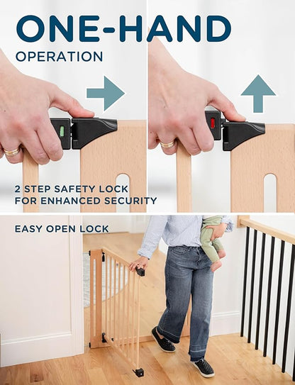 SizeWise™ Wood Pressure Mounted Safety Gate 31.1"-35" | Extra-Wide Passage | Auto-Close Two-Way Opening for Doorways and Hallways | Easy Installation | PEFC Certified Beech Wood (28.7" Passage)