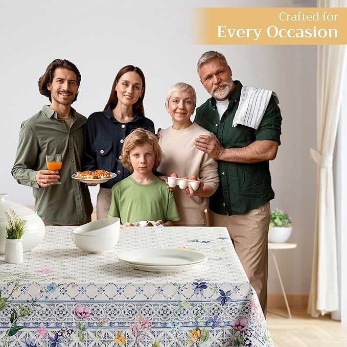 Maison d' Hermine Table Cloth Square Table 100% Cotton 54 x 54 Inches Tablecloth Reusable Decorative Everyday Use for Dining Room, Farmhouse, Home, Party, Festive & Wedding Spring Summer - Faience