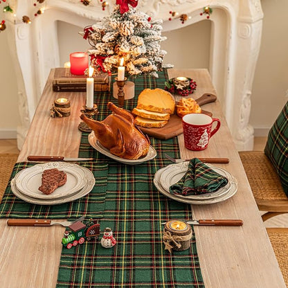 Green Yellow Plaid Christmas Table Runner, Winter Holiday Table Runners 72 inches Long Xmas Decorations Indoor Outdoor Farmhouse Home Kitchen Dining Party Decor