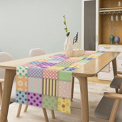 Patchwork Table Runner, Vintage Colorful Floral Plaid Tablecloth Table Runner for Indoors Outdoor Dining Kitchen Home Party 13x120in