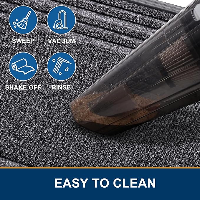 Buganda Front Door Mat Indoor Outdoor Entrance, Non-Slip Natural Rubber Doormats, Easy Clean, Low Profile, Dirt Trapper Entryway Floor Mats for Outside, Garages and Patios, 36x24, Silver Grey