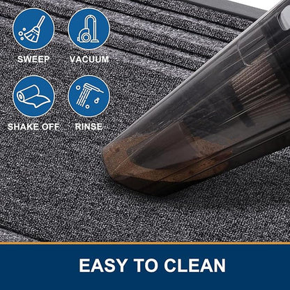 Buganda Front Door Mat Indoor Outdoor Entrance, Non-Slip Natural Rubber Doormats, Easy Clean, Low Profile, Dirt Trapper Entryway Floor Mats for Outside, Garages and Patios, 29.5x17, Silver Grey