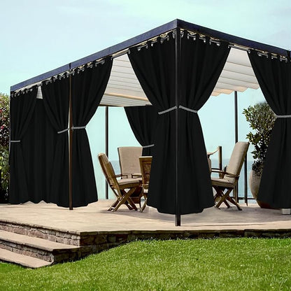 HolidayIdeas Grommet Outdoor Curtains for Patio Waterproof 8 Pcs All Weather Balcony Black Outside Curtains for Apartments, Gazebo, Pergolas, Porch, 54x95 Inch