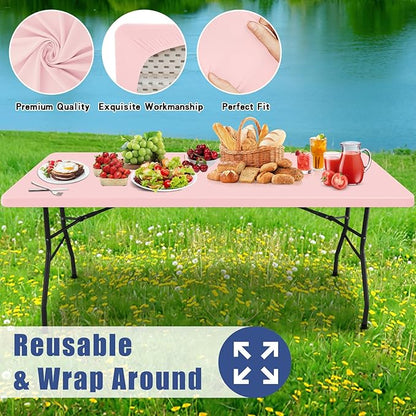 Spandex 6 Foot Rectangle Table Cloth 6 Pack, Elastic Fitted Tablecloths for Picnic, Stretch Washable Patio Table Cover for Outdoor, Camping, Banquet and Parties (Pink, 30"x72")