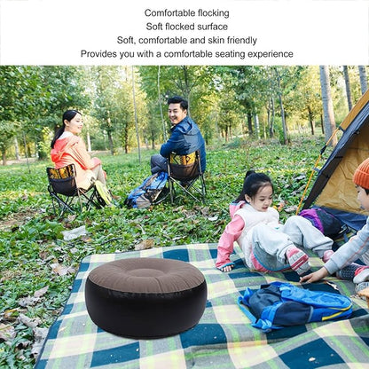 ZJchao Pouf Ottoman, Outdoor Ottoman, Inflatable Foot Rest, Inflatable Flocking Stool Multipurpose Lightweight Round Portable Inflatable Stool for Travel Camping Outdoor Activities