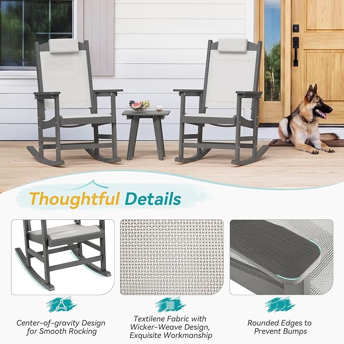 3-Piece Outdoor Rocking Chair Set, HDPE Patio Rocking Chair - Image 7