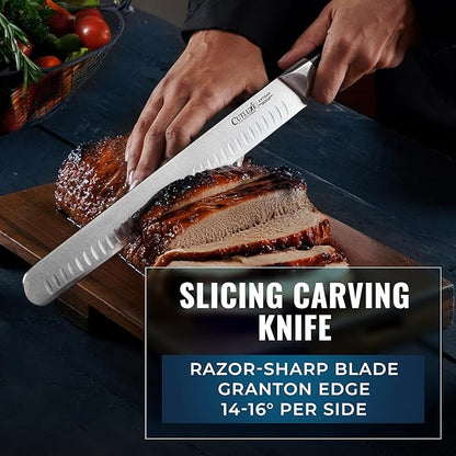 Cutluxe Butcher Knife Set – BBQ Brisket, Breaking and Boning Knives, Honing Rod – Carving Knife Set for Meat Cutting, Ultra Sharp German Steel, Full Tang, Ergonomic Handles – Artisan Series
