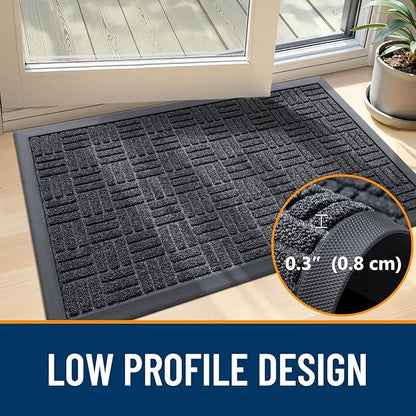 OLANLY Front Door Mat Outside Entrance 35x23, Absorbent, Heavy Duty Sturdy Natural Rubber Doormat Indoor Outdoor, Non-Slip, Stain and Fade Resistant, Low Profile Floor Mat for Entryway, Black Gray