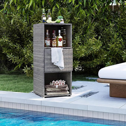 Tangkula Rattan Outdoor Storage Cabinet, Patiojoy Outdoor Wicker Cabinet - Image 8