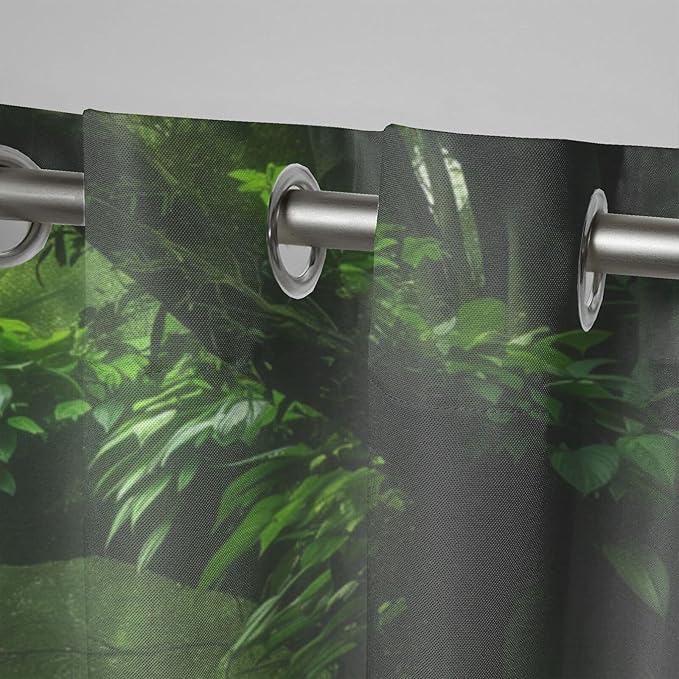 Nature Theme Waterproof Indoor/Outdoor Curtains,Forest Pattern,Privacy Weatherproof Grommet Outside Curtains for Porch, Pergola, Cabana,2 Panel,W54 x L96,Green