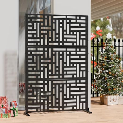 Casaphoria 72" H x 47" W Metal Outdoor Privacy Screen, Freestanding Decorative Divider for Patio, Deck, Balcony, and Garden with Stable Base, Black Helen