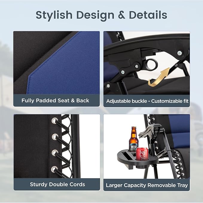 PHI VILLA Padded Zero Gravity Chair Set of 2, Cup Holder, 28in Seat, Supports - Image 9