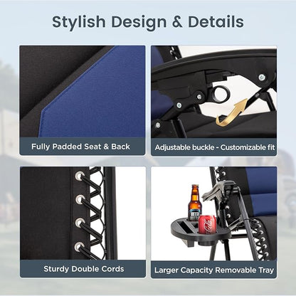 PHI VILLA Padded Zero Gravity Chair Set of 2, Cup Holder, 28in Seat, Supports - Image 9