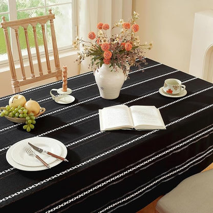 Chassic Farmhouse Style Linen tablecloths, Wrinkle Resistant Washable Dining Room Table Cloths for Small Rectangle Tables - 54 x 72 inches, Hemstitch Black