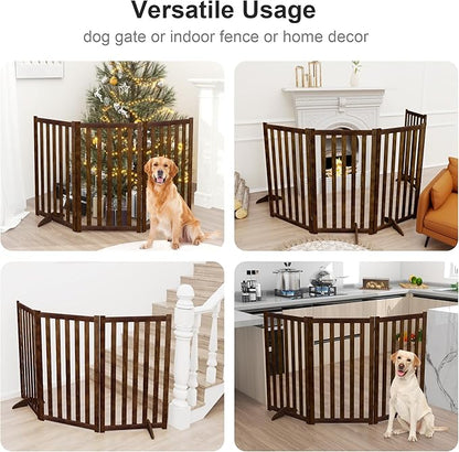 36" Height Extra Tall Freestanding Pet Gate, Solid Wood Folding Safety Fence Wooden Dog Gate with 2 PCs Support Feet Ideal for Stairs, Doorways, Halls, Kitchens, Heavy Duty Gates, 3 Panels, Walnut