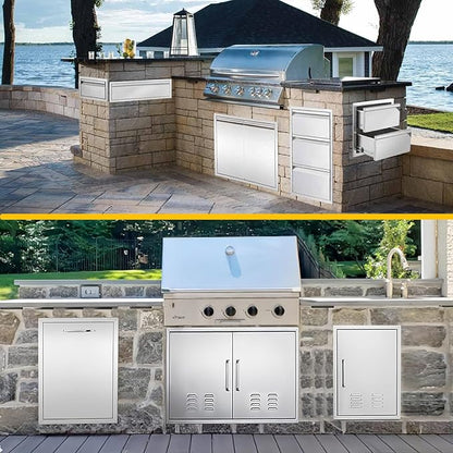 Outdoor Kitchen Drawers 18" W x 15" H x 23" D Flush Mount BBQ Drawers Double Layer Access Storage Drawers for Outdoor Kitchen Island, Patio Grill Station