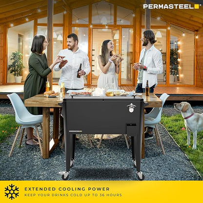 Permasteel 80 Quart Party Cooler, Rolling Ice Chest with Wheels and Handles for Indoor Outdoor Patio