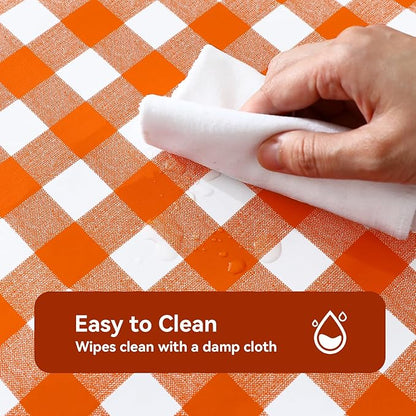 Romanstile Rectangle Vinyl Tablecloth, 100% Waterproof Buffalo Gingham Plastic Table Cloth, Heavy Duty Wipeable Checkered Table Covers for Outdoor, Camping, Picnic, Patio - 54 x 78, Orange and White