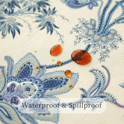Rectangle Outdoor Tablecloth, Waterproof Table Cloth, Dining Table Cover for Farmhouse, Wedding, Dinner, Picnic - Spring/Summer, 54"x72", Beige Blue Flower