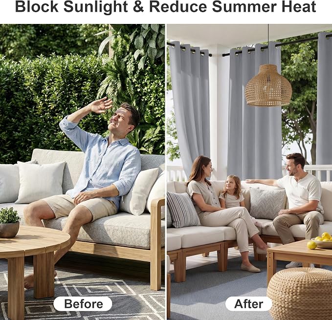 RYB HOME Outdoor Curtains for Patio Deck, Waterproof & Block Sunlight | Thermal - Image 2