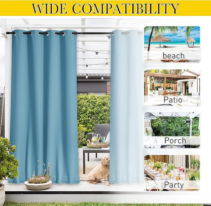 NICETOWN 2 PCs Outdoor Curtains Waterproof Fixed Bottom W52xL95 Teal Blue | - Image 8