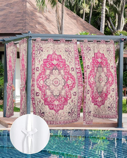 Pink Bohemian Outdoor Curtains for Patio Waterproof, Grommet Privacy Curtain - Image 7