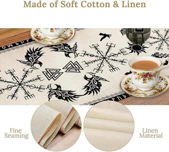Viking Tree of Life Table Runner, Raven Helmet of Awe Seasonal Table Runner for Kitchen Dining Home Party 13x90in