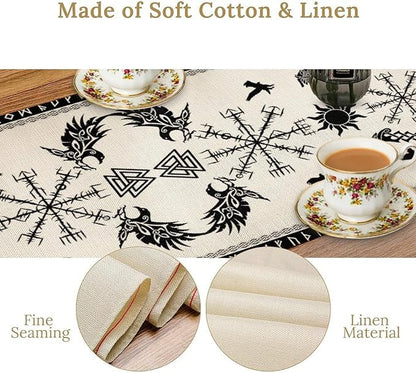 Viking Tree of Life Table Runner, Raven Helmet of Awe Seasonal Table Runner for Kitchen Dining Home Party 13x120in