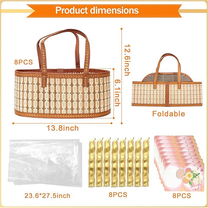 Orchidleaf 8 Set Baskets for Gifts Empty, Gift Empty Bamboo Basket Large, Foldable Woven Gift Basket with Handle for Baby Baptisms, Mother's Day, Christmas, Housewarming