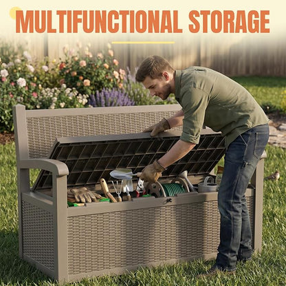 Storage Bench Outdoor Deck Box, 100 Gallon Lockable Patio Furniture, - Image 7