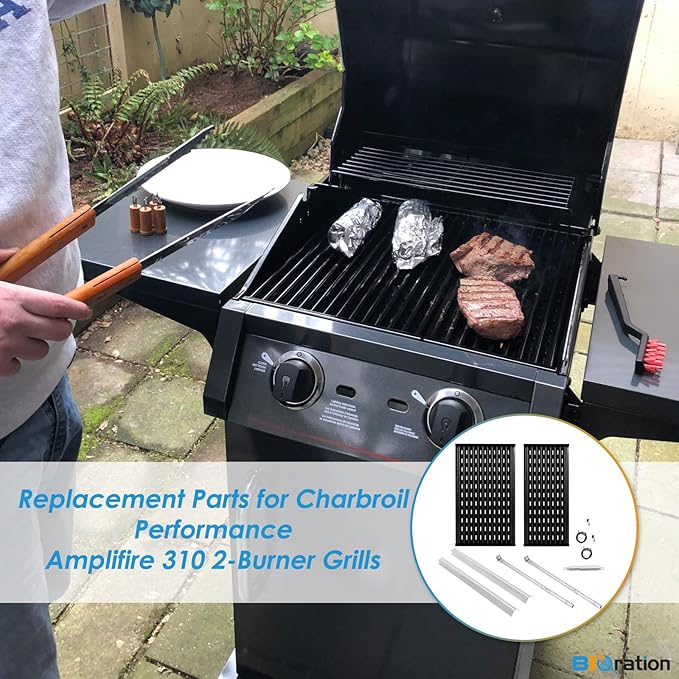 Grill Parts for Charbroil Performance Amplifire 2 Burner 463655621 463655021 463655421 463630021, 17-inch Cooking Grate, Burner and Heat Plate Parts for Charbroil Grill Replacement Parts