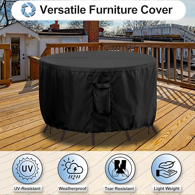 OutdoorLines Outdoor Waterproof Patio Table Furniture Set Covers - Round Couch Sectional Cover Outside Weatherproof Patio Furniture Covering for Deck, Lawn and Backyard 84" Dia x 28" H, Black