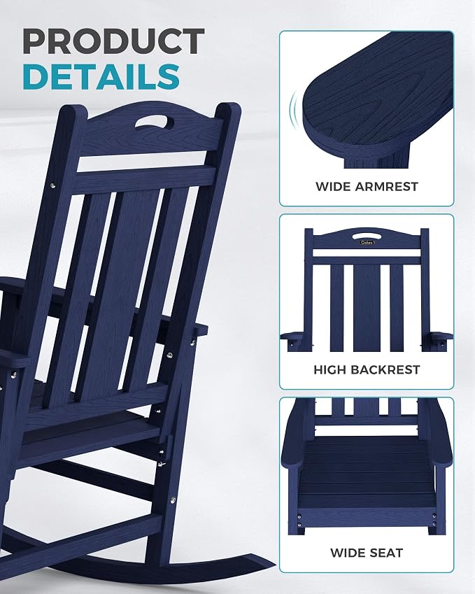 Oversized Outdoor Rocking Chair, HDPE Patio Rockers, Deep Navy Blue | High Back - Image 5