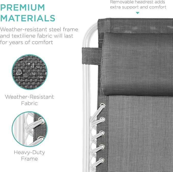 Best Choice Products Set of 2 Adjustable Steel Mesh Zero Gravity Lounge Chair - Image 7
