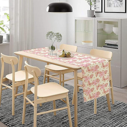 Watercolor Butterfly Table Runner, Cute Pink Butterfly Spring Modern Aesthetics Print Table Runner for Holiday Kitchen Dining Outdoor Home Party 13x120in