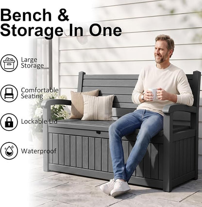 100 Gallon Outdoor Storage Bench, Waterproof Resin Deck Box - Image 3