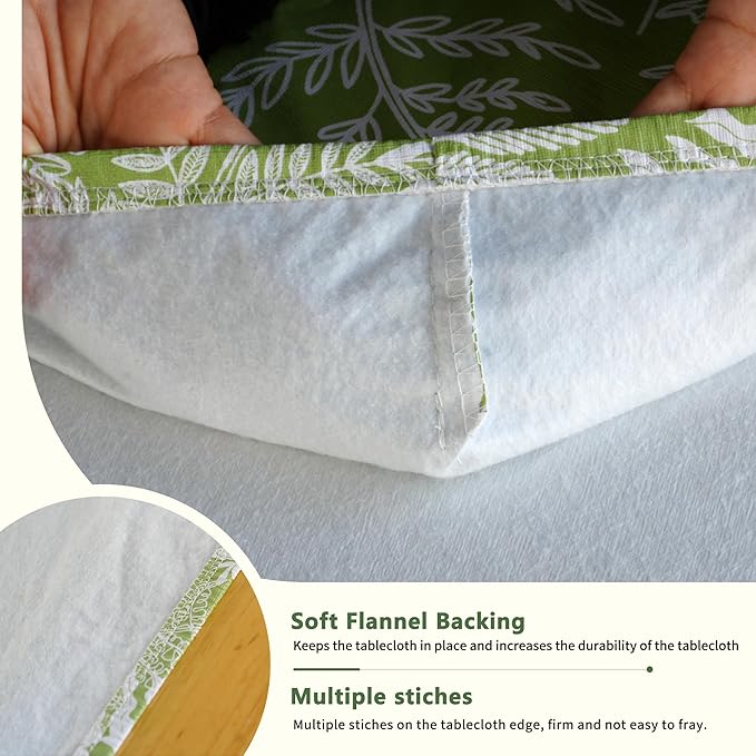 Rectangle Picnic Table Cloth, Elastic Waterproof Fitted Vinyl Tablecloths for 5 Foot Tables, Wipeable Flannel Backed Table Covers for Dining, Camping, Outdoor(Green Leaves,36"x60")