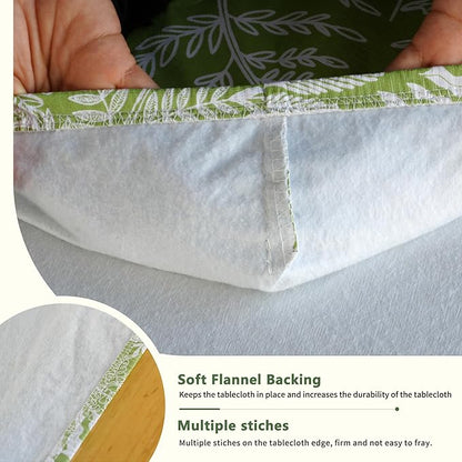 Rectangle Picnic Table Cloth, Elastic Waterproof Fitted Vinyl Tablecloths for 5 Foot Tables, Wipeable Flannel Backed Table Covers for Dining, Camping, Outdoor(Green Leaves,36"x60")