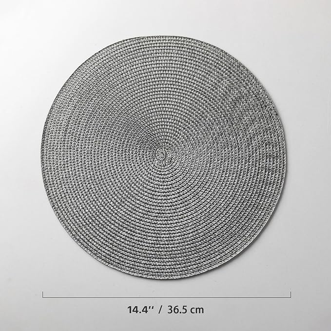Round Placemats Set of 6 Plastic Woven Placemats Washable Wipeable Table Mats for Dining Table Heat Resistant Non-Slip Circle Place Mats (Gray)