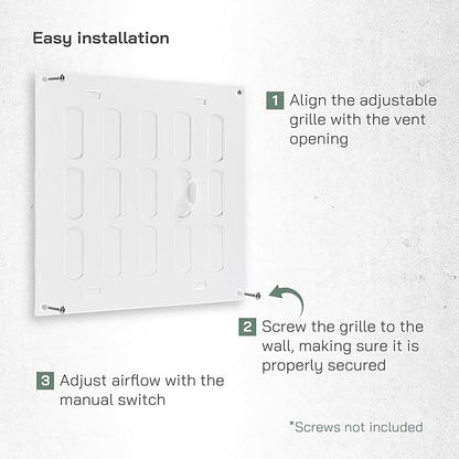 Vent Systems 8" x 8" Inch (Outer Dimensions) Metal Air Vent Grille - White Adjustable Register Vent Cover - Open/Close Air Supply Intake Wall Vent - Heating/Cooling Ceiling Grille for House, Garage