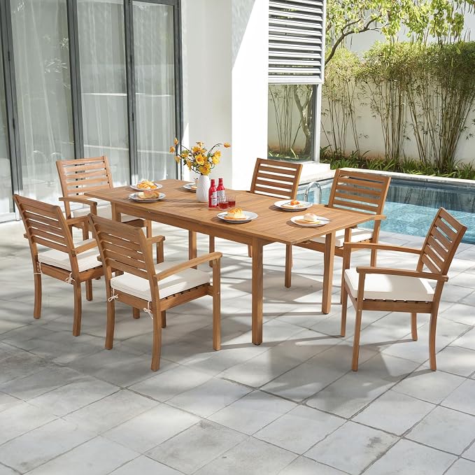 Stackable Patio Dining Chairs Set of 6, Acacia Wood, Stackable Design - Image 6