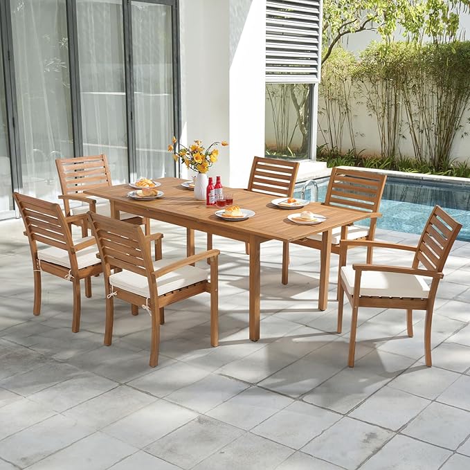 Stackable Patio Dining Chairs Set of 8, Acacia Wood, Stackable Design - Image 6